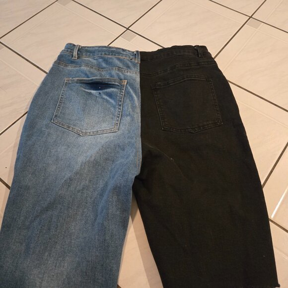 NWT Fashion Nova In A Split Second Two Tone Denim Cutoff Shorts Black Combo 11 - Picture 3 of 4